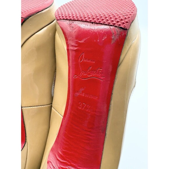 Christian Louboutin Pigalle Plato 120 Nude Patent Leather Stiletto Heels Sz 37.5 - Picture 11 of 14